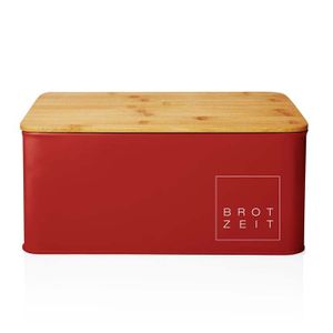 Lumaland Cuisine Brotkasten Brotdose aus Metall mit Bambus Deckel Brotbox rechteckig 30,5 x 23,5 x 14 cm 2in1 Brotbehälter & Schneidebrett Rot