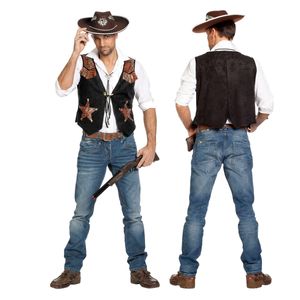 Cowboy-Herren-Weste-Kostüm Schwarz/Braun 56