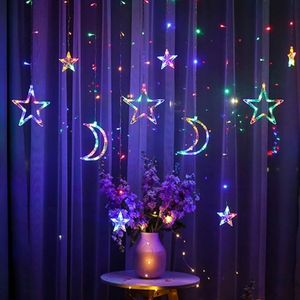 LED Sterne Monde Lichtervorhang Vorhang Lichterkette 8 Beleuchtungsmodi Innendeko, Mehrfarbig