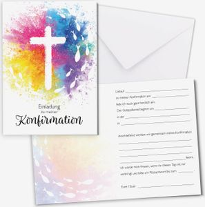 younikat Einladungskarten Konfirmation I 15x DIN A6 zum Ausfüllen mit Lückentext I inkl. Umschlägen I Klappkarte bunt Fische Kreuz I dv_1561 younikat Einladungskarten Konfirmation I 15x DIN A6 zum Ausfüllen mit Lückentext I inkl. Umschlägen I Klappkarte bunt Fische Kreuz I dv_1561
