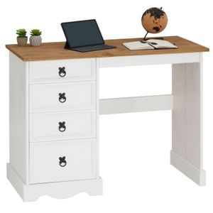 Schreibtisch CAMPO im Landhausstil, eleganter Tisch aus massiver Kiefer, Bürotisch mit Schubladen