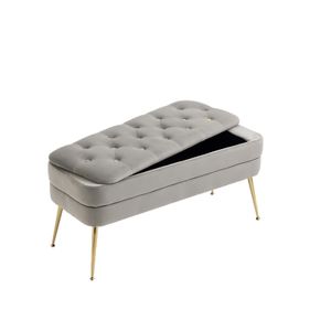 Fortuna Lai 104 cm lavica, čalúnená lavica s úložným priestorom, lavica s truhlicou, látka s bezpečnostným závesom, kov, taburet na posteľ, podnožka, sivá