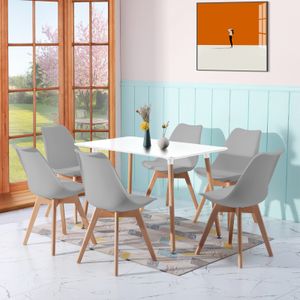 Dora Esstisch(Weiß) 110x70x73cm mit 6 Stühlen (grau) Esszimmer Essgruppe Tisch