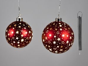 LED Kugel RED STARS zum hängen rot gold D. 10cm aus Glas mit Timer Formano W22
