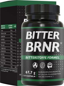 BRNR BITTER BRNR Formuła substancji gorzkich i kompleks metaboliczny z witaminą B2, enzymy trawienne z wapniem, alternatywa dla kropli substancji gorzkich, 120 kapsułek