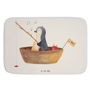 Mr. & Mrs. Panda Badvorleger Pinguin Angelboot - Weiß - Geschenk, Duschmatte, Geschenkidee Liebeskummer, Badezimmerteppich, Neustart, Leben, Duschvorleger, Duschteppich