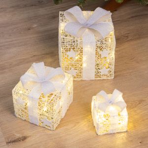 LED darčekové krabičky Sada 3 kusov - BIELE - Vianočná dekorácia Časovač osvetlenia na batérie