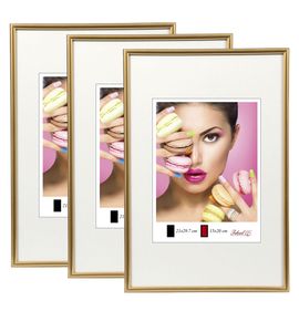 2er 3er 5er Pack Photo Style Set Bilderrahmen Wanddeko Collage Poster Kunststoff Rahmen - Farbe: 3er Pack Gold | Format: 29,7x42 DIN A3