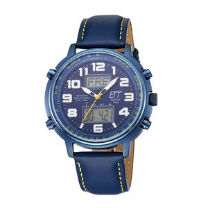 ETT Eco Tech Time EGS-11450-32L Funk-Solar Herrenuhr Hunter II Lederband Blau