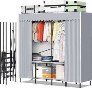 Hengda Stoffschrank Kleiderschrank Staubdicht & Kleiderstange, Stoffkleiderschrank faltbarer für Schlafzimmer, Metallrahmen, 178 x170 x 48 cm Hengda Stoffschrank Kleiderschrank Staubdicht & Kleiderstange, Stoffkleiderschrank faltbarer für Schlafzimmer, Metallrahmen, 178 x170 x 48 cm