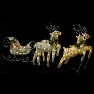 vidaXL Rentiere & Schlitten Weihnachtsdekoration 100 LEDs Outdoor Golden