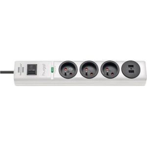 BRENNENSTUHL Steckdosenleiste hugo! 3 Steckdosen mit 2 USB-Steckdosen mit 2 m Überspannungsschutz / Überspannungsschutz - Weiß