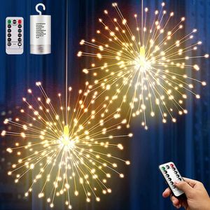 Feuerwerk Lichterkette 200 LED Starburst Licht 8 Lichtmodi Wasserdicht Außen Garten Weihnachten Deko, Warmweiß