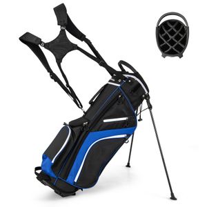 COSTWAY Golfbag, Golftasche mit 14-facher Unterteilung & 6 Taschen, Golf Stand Bag Blau