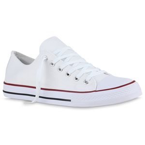 VAN HILL Herren Sneaker Low Schnürer Bequeme Stoff Schnür-Schuhe 840390, Farbe: Weiß Rot, Größe: 40