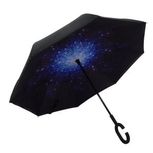 Lady Doppelschicht Anti-UV-UV-winddichtem C-förmiger Griff umgekehrt aufrechter Regenschirm-4#
