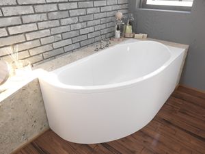 Badewanne Eckbadewanne 140x70 Rechts mit AcrylSchürze, Ablaufgarnitur & Füßen GRATIS | Komplettset 4in1 Original Acryl Wanne Siphon | BADLAND MIKI