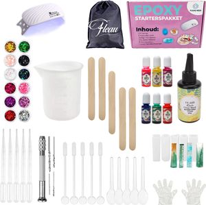 Fleau Kids Epoxidharz-Set XXL – UV-Harz – Silikonformen – Starterpaket – UV-Lampe – inklusive Gießharz – 6 Farben – 12 Glitzer – Herstellung von Schmuck/Ohrringen