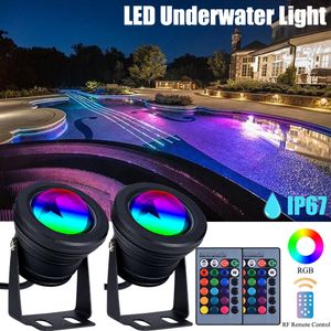 LED RGB Unterwasser Teichbeleuchtung Unterwasserstrahler, Wasserdicht Aquarium Pool Lampe 10W 12V mit Fernbedienung, schwarz, 2 M Linie