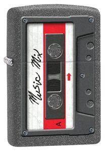 ZIPPO - Tape Design - Iron Stone Grau Weiß Rot Kassette Vintage Sturmfeuerzeug nachfüllbar Benzin 60002021