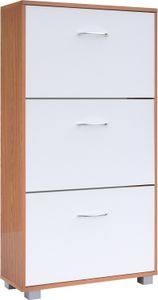 CASARIA® Schuhschrank für 18 Paar Schuhe Schmal 115x60x25cm 3 Klappen Hoch Holz Geschlossen Kippsicherung Flur Diele Schuhkipper Schuhkommode Buche Weiß