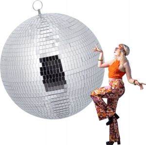Relaxdays disco ball, Ø 30 cm, dekoratívna zrkadlová guľa na zavesenie, veľká párty guľa s kovovým očkom, disco ball party, strieborná