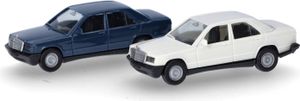 MERCEDES BENZ 190E blau und weiß - 2 Teile zum Zusammenbauen., HER012409-009, Maßstab1/87, HERPA
