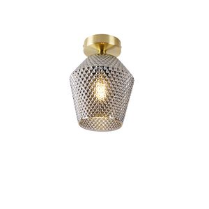 QAZQA - Art Deco Art Deco Deckenleuchte I Deckenlampe I Lampe I Leuchte Messing mit Rauchglas - Karce I Wohnzimmer I Schlafzimmer - Rund - LED geeignet E27