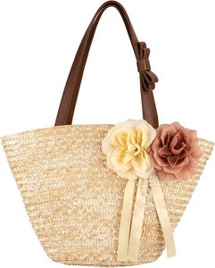 Korbtasche Sommer Strandtasche Vintage Stroh Handtasche Handgewebt Böhmische Schultertaschen für Frauen Reisen Urlaub