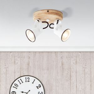 2 flammige Deckenlampe - Köpfe sind schwenkbar Metall/Holz Weiß/Braun