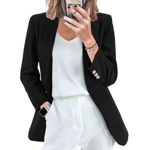 Damen Vintage Cord Revers Jacke Tops Damen Formal Button Up Blazer Mantel,Farbe: Schwarz,Größe:M