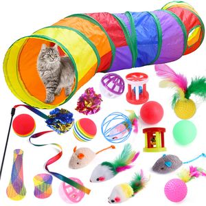 Katzentunnel Katzenspielzeug Haustier Spieltunnel mit 21pcs Spielzeug Set für Kätzchen, Welpen, Kaninchen, Kleine Hunde