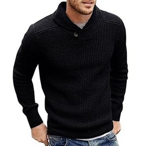 Herren Einfarbig Herbst Winter Casual Pullover Langarm Kragen Ausgestattet Pullover,Farbe: Schwarz,Größe:L