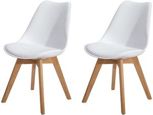 H.J WeDoo 2er Set Esszimmerstühle mit Massivholz Eiche Bein, Küchenstühle-Weiß