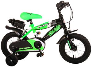 Volare Sportivo Kinderfahrrad - Jungen - 12 Zoll - Neongrün/Schwarz - Abnehmbare Stützräder und Flaschenhalter
