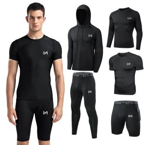 Herren 5er-Pack  Trainingsanzug, Compression Tee Trainingsshirt Leggings Shorts Laufhose Fitness Bekleidung S