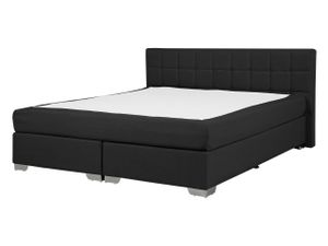 Bett Schwarz 140 x 200 cm Polsterbezug Mit Untergestelle und Taschenfederkernmatratzen Quadratischen Steppnähte Elegant Klassisch