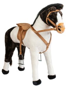 Spielzeug Reitpferd Schwarz/Weiß | Aufsitz Pferd Pony mit Soundeffekten & Steigbügelhaltern für Kinder ab 3 Jahren