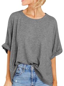 Damen Blusen Lose T-Shirt Baggy Plain Pullover Lässig Oberteile Sommer Shirts Tops Dunkelgrau,Größe Xl