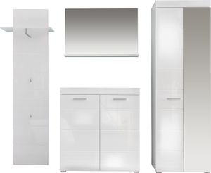 trendteam Garderobe 4-teilige Kombination Amanda Weiß Nachbildung/Weiß Hochglanz Tiefzieh 233 x 195 x 38 cm