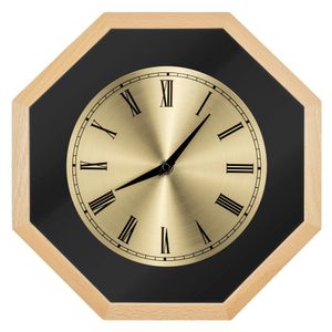 Navaris Analog Holz Wanduhr Achteck Design - 30 x 30 x 3,5cm - analoge Hängeuhr Uhr zum Aufhängen mit goldenem Ziffernblatt - Holzuhr Hellbraun