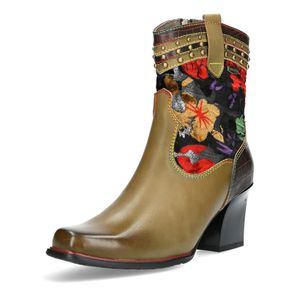 Laura Vita Damen Stiefelette Cowboy Western Boot Blumen floral Nieten Onao 01, Größe:38 EU, Farbe:Grün