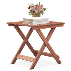 Zahradní stolek COSTWAY s lamelovou deskou, zahradní stolek ve tvaru X, konferenční stolek z akátového dřeva 46x46x45cm