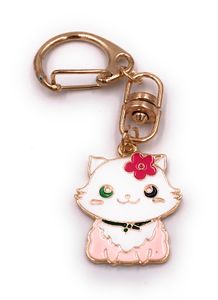 Onwomania Schlüsselanhänger Katze rosa weiß süss Blume Haustier gold Anhänger Keychain