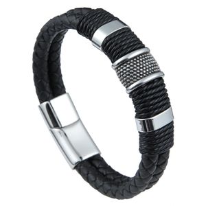 INF Punk-Armband aus gewebtem Edelstahl-Lederseil 19 cm