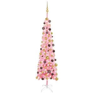 vidaXL Weihnachtsbaum Schlank mit LEDs & Kugeln Rosa 180 cm
