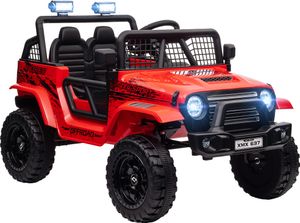 AIYAPLAY Elektro Kinderauto, 12 V 3-5 km/h Geländewagen mit Musikanschluss, Kinderfahrzeug mit 2,4G Fernbedienung, Scheinwerfer, Hupe, Elektrisches Kinderfahrzeug für Kinder 3-6 Jahre, Rot