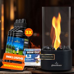 GLANZFEUER® Tischkamin -PremiumEthanol Tischkamin Tischfeuer Outdoor & Tischfeuer Indoor - Hochwertiger Bioethanol Tischkamin Outdoor Tisch Feuer