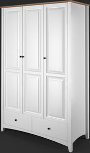 Kleiderschrank | 3 Drehtüren | 2 Schubladen | 4 Fächer | mit Kleiderstange | 124 cm breit | Massivholz | Farbe: Braun