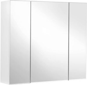 VASAGLE Spiegelschrank, Badezimmerschrank, Aufbewahrungsschrank mit 3 Türen, fürs Badezimmer, 60 x 15 x 55 cm, mit verstellbaren Regalebenen, modern, weiß BBK22WT